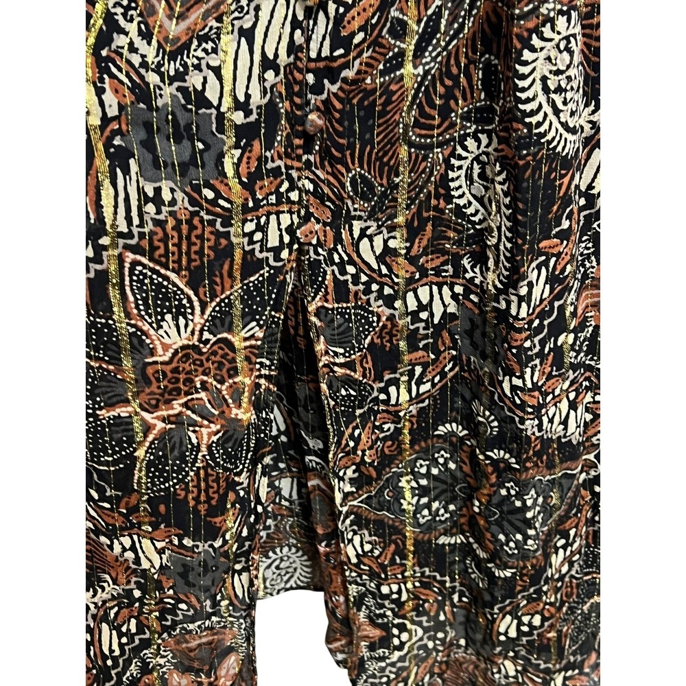 ZARA Maxi Dress Womens XS Black Brown Gold Metallic Paisley Boho Ruffle Tassel - Picture 5 of 10
